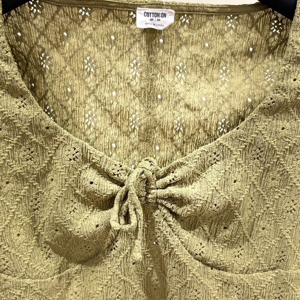 Cotton On Olive Green Knit Tie-Front Cropped Top - Picture 2 of 8